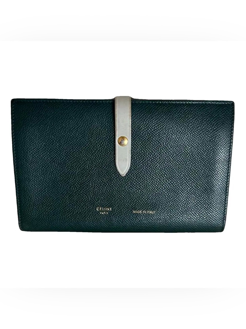 Céline Strap Leather Compact Wallet - Celine Green